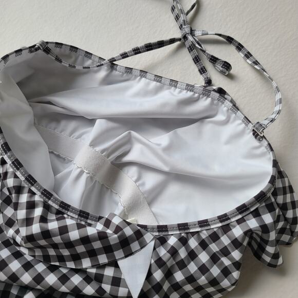 Verdelimon NEW One Piece Swimsuit Gingham Halter Ruffle Size Medium Preppy NWT - Picture 3 of 8